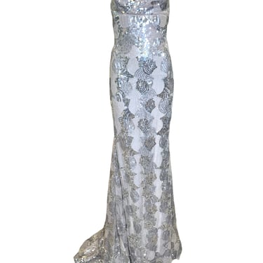 Lorena Sarbu Red Carpet Y2K Silver Sequin Strapless Gown
