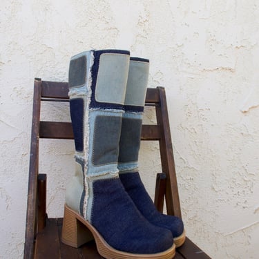 Vintage 90's Splash Patchwork Denim Jean Chunky Boots SOLD AS IS 