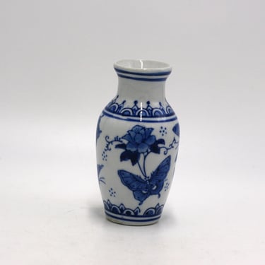 vintage Blue and White Porcelain Bud Vase 