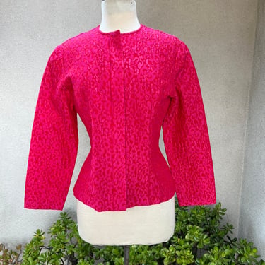 Vintage neon pink jacket brocade textured stretch fabric Sz 12 by Nira Nira New York 