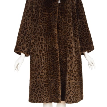 Daville Paris 1980s Vintage Brown Leopard Print Faux Fur Coat 