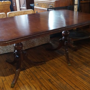 Double Three Feet Pedestal  Dining Table w 4 Leaves