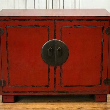 Century Furniture Oriental Red Lacquered Two-Door Credenza Chest - Modern Asian Style Cabinet 