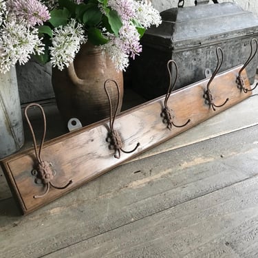 French Iron Wood Coat Hook, Rack, Lions Mask Heads, Hats, Hallway Mudroom, French Farmhouse 