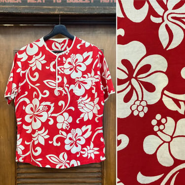 Vintage 1960’s Hawaiian Mod Henley Style Cotton Shirt, 60’s Tropical Shirt, 60’s Mod Style, Vintage Shirt, Hawaiian Shirt, Vintage Clothing 