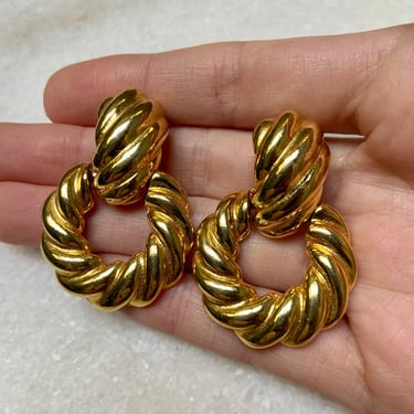 Chunky 90s Gold Door Knocker Clip Earrings
