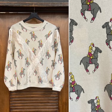 Vintage 1980’s Jockey Horse Equestrian New Wave Cartoon Rare Design Sweatshirt, 80’s Vintage Clothing 