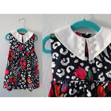 Vintage Girl's Dress Bold Floral Print Spring Summer Outfit Size 3T 