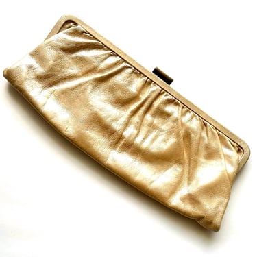 Vintage Y2K does 60s Metallic Leather Bag Handbag Top Handle Clutch Purse 