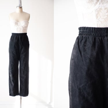 MEASUREblack leather pants | 90s y2k plus size vintage high waisted straight leg suede pants 