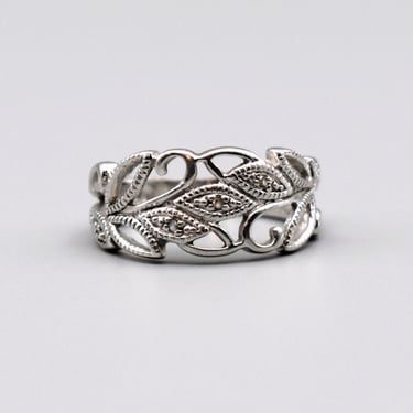 90's diamonds sterling leaves size 6 graduated boho band, RJ Graziano 925 silver textured hippie ring 