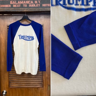 Vintage 1960’s “Triumph” Motorcycle MC Durene Jersey Hot Rod Knit Shirt, Original, Two-Tone, 60’s Vintage Clothing 