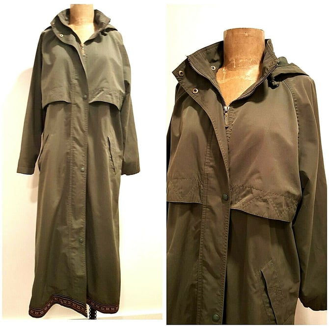 Vintage 80s L.L. Bean Hoodie Parka Jacket Size Medium Green Womens Long Coat