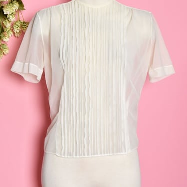 50's White Chiffon Blouse 1950's Vintage Nylon Sheer Top Shirt 1940's Rockabilly pinup 