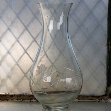 Etched Glass Hurricane Vase