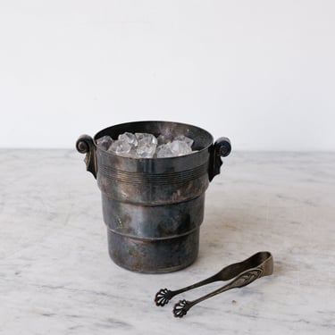 Petite Silver Ice Bucket with Silver Ice Tongs