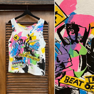 Vintage 1980’s Ultimate Surf New Wave Neon Cotton Print Graffiti Tank T-Shirt, 80’s Beach Tank, Vintage Clothing 