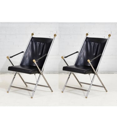 Pair Leather Campaign Folding Chairs by Maison Jansen, 1960