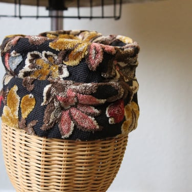 Vintage 1960s 60s BROWN Floral Velvet Chenille Carpet Tapestry Hat Women's Hat 