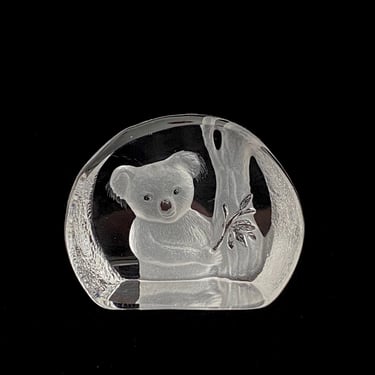 Vintage Modernist Art Glass Koala Figurine Lead Crystal Sculpture Mats Jonasson Maleras Glassworks Sweden 