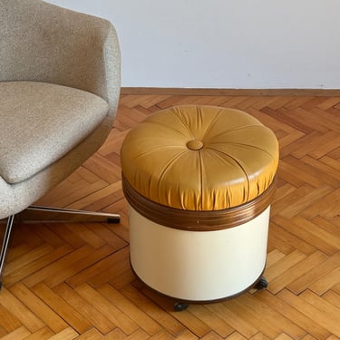 Mid Century Modern Round Footstool / Storage Ottoman / Mushroom Foot Stool / Small Pouffe / Upholstered Footstool / Italian Design / 1970s 