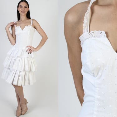 Plain White Gunne Sax Dress, Tiered Ruffle Skirt, Vintage Jessica McClintock Prom Gown 