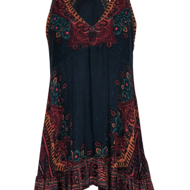 Free People - Navy &amp; Multicolor Bohemian Print Sleeveless Mini Dress Sz XS