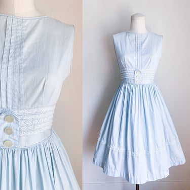 Vintage 1950s Pale Blue Cotton Sundress / XS-S 