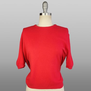 1950s Cashmere Sweater / 1950s Red Cashmere Sweater / Bernard Altmann Cashmere / 1950s Baby Doll Sweater / 50s Red Sweater / Medium Large 