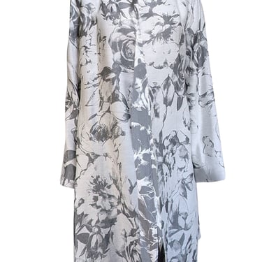 Lafayette 148 - Light Grey & Dark Grey Floral Open Front Jacket Sz XL