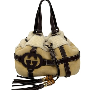 Gucci Brown Suede Shearling Shoulder Bag