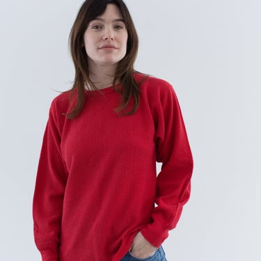Vintage Red Waffleknit Thermal | Long Sleeve Layer Top | Crewneck Shirt | S | 