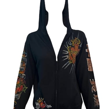 The Great China Wall Black Cashmere Hoodie with Tattoo Graphics