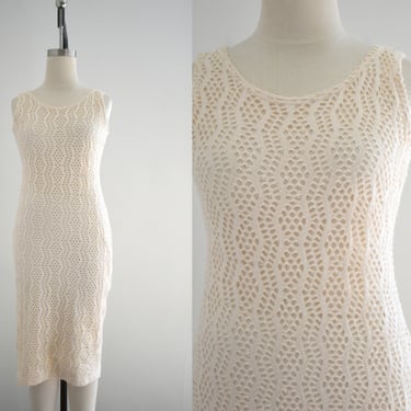 1980s Cream Stretch Knit Midi Tank Dress 