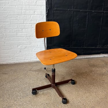 Vintage Danish Kevi ‘2533’ Oak Brown Metal Base Desk Task Chair 
