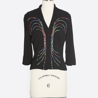 Vintage 40s rayon crepe embroidered rainbow arrow blouse 