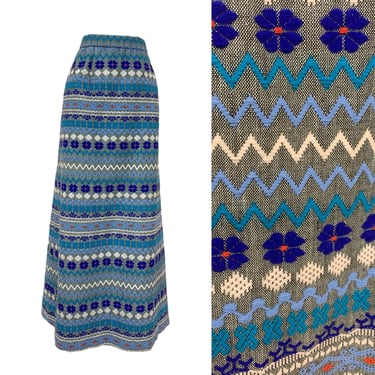 Vtg Vintage 1970s 70s Custom Guatemalan Woven Textile Powder Blue Maxi Skirt 