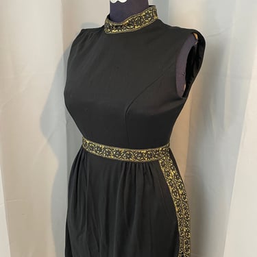 Grecian Maxi Dress Black and Gold Goddess Toga 1970s vintage L 
