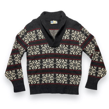 Vintage 1950s/1960s PILGRIM Shawl Collar Sweater ~ M ~ Knit Pullover ~ Sears ~ Fair Isle ~ 