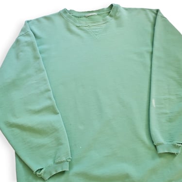 baggy sweatshirt / thrashed sweatshirt / 1990s pistachio green thrashed v stitch boxy baggy sweatshirt XL 
