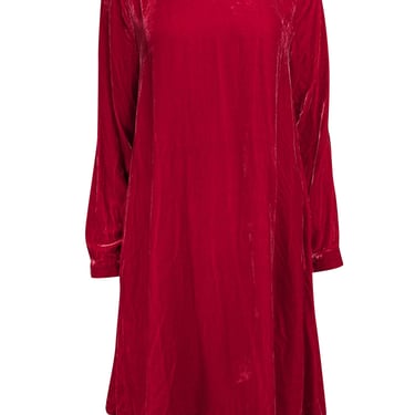 Eileen Fisher - Red Velvet Crushed Velvet Long Sleeve Dress Sz XS