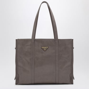 Prada Large Grey Leather Shopping Bag Women