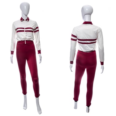 1970's The Elite Gym-Kin White and Burgundy Stripe Detail Track Suit Size S