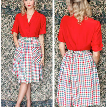 1940s Blouse // Lipstick Red Rayon Blouse // vintage 40s blouse 