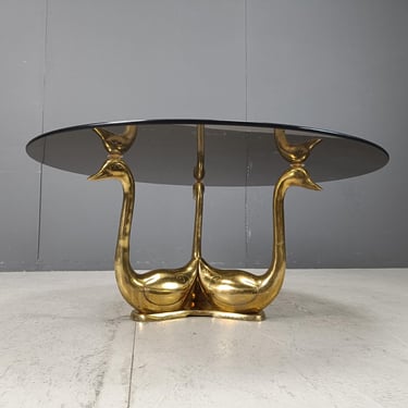 Vintage brass swan coffee table, 1970s - hollywood regency coffee table - mid century coffee table - sculptural coffee table 