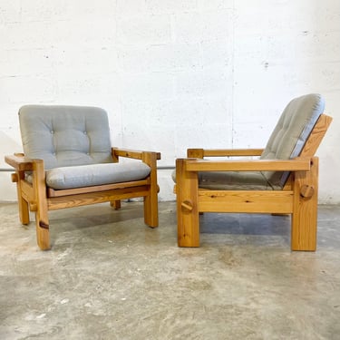 Yngve Ekstrom Pine Mid Century Lounge Chairs 