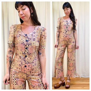70s patchwork print jumpsuit 