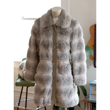 Vintage Silver Faux Fur Coat - Suede - 1970s - Country Pacer - Mob Wife Glam 