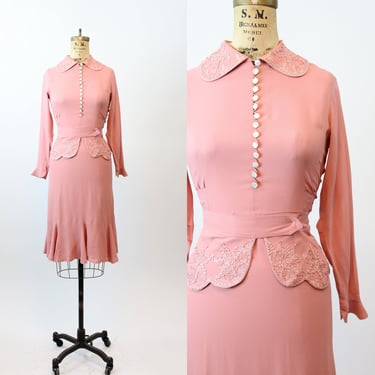 1930s ROSE RAYON soutache peplum dress xs | new fall winter 