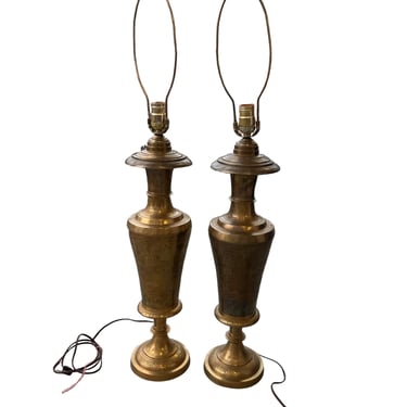 Antique Etched Brass Table Lamps Set of 2 